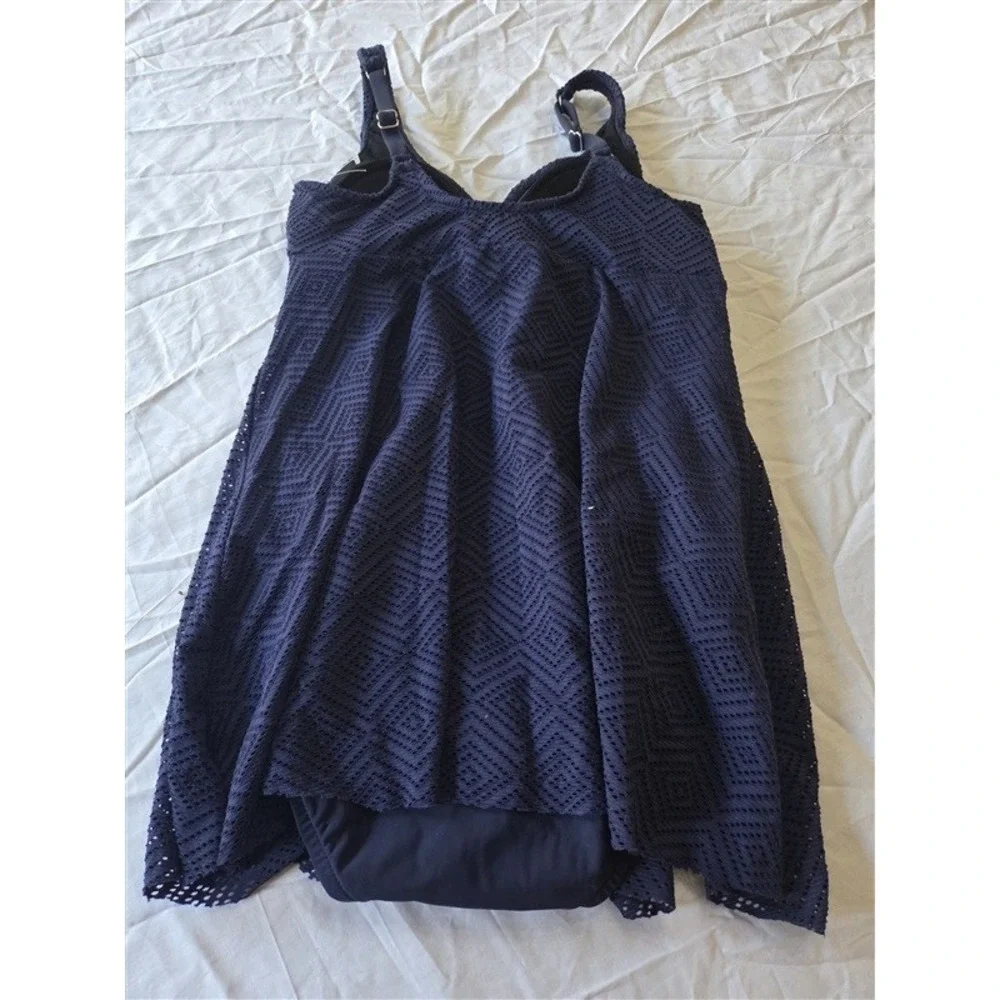 NWOT Swim Solutions 8 Crochet Flyaway Tummy 1PC Swimsuit Blue 130387 - Picture 3 of 4